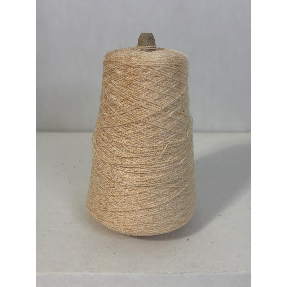 Vintage Peach Apricot Knitting Yarn Cone Metallic Sheen Fiber Art Weaving